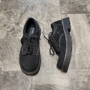Vintage 90s‎ y2k Skechers Black Suede Leather Platform Lace-up Sneakers 9.5